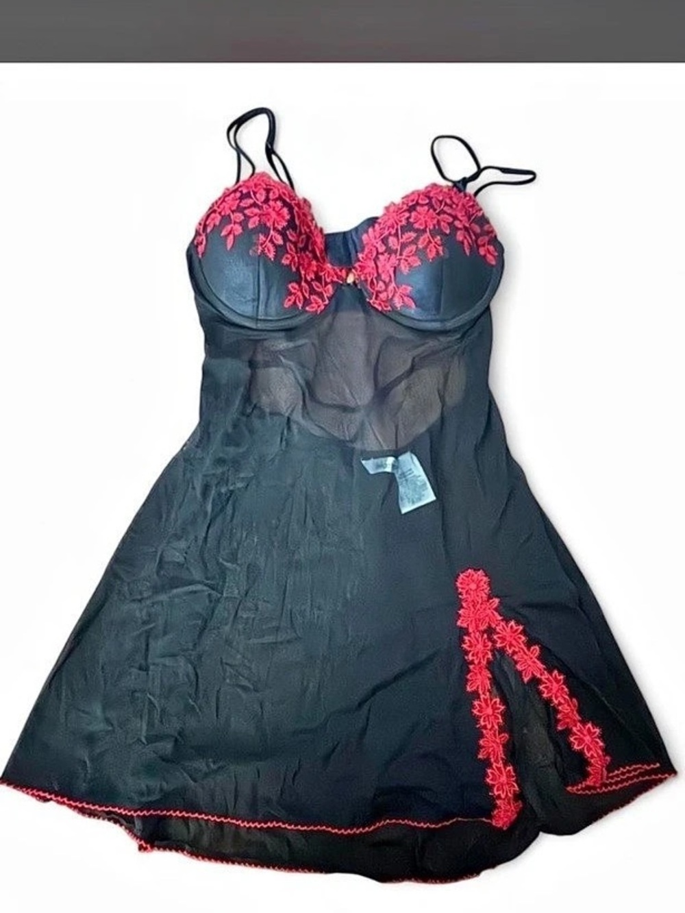 Black & Red Embroidered Chemise Like New